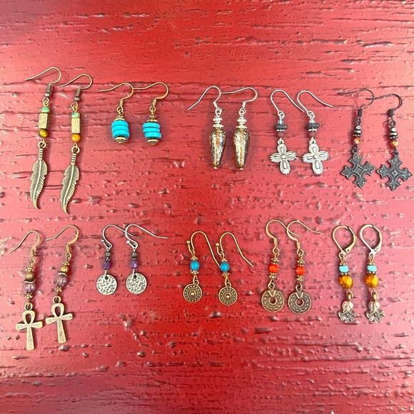Earring Lot 10 Pair Hand Crafted Artisan Earrings Bohemian Earrings NEW # 196 - Picture 1 of 5